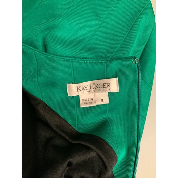 Kay Unger Green Ribbed V-Neck Pencil Dress, Size 4 - Picture 5 of 5